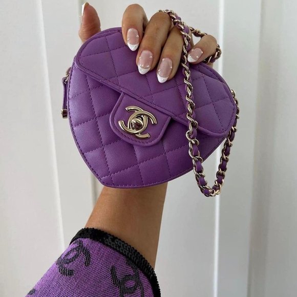 Chanel Purple Heart Bag CC in Love Small/Mini Leather Crossbody NEW Valentine's - Picture 15 of 16